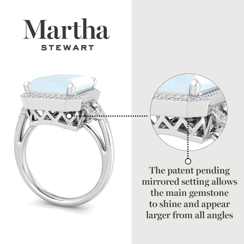 Martha Stewart Emerald Cut Aquamarine and Lab Grown Diamond Halo Ring in Sterling Silver image number null